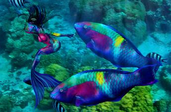 Mermaid concealment Mermaid mimicking the colors of parrot fish