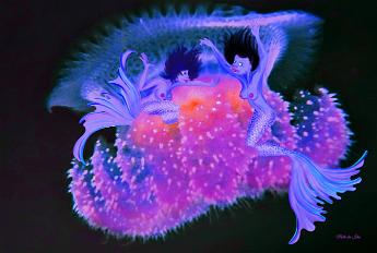 Mermaid Medusa Mermaid hiding next to a jellyfish.
