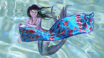 Mermaid Shawl Mermaid luring fish